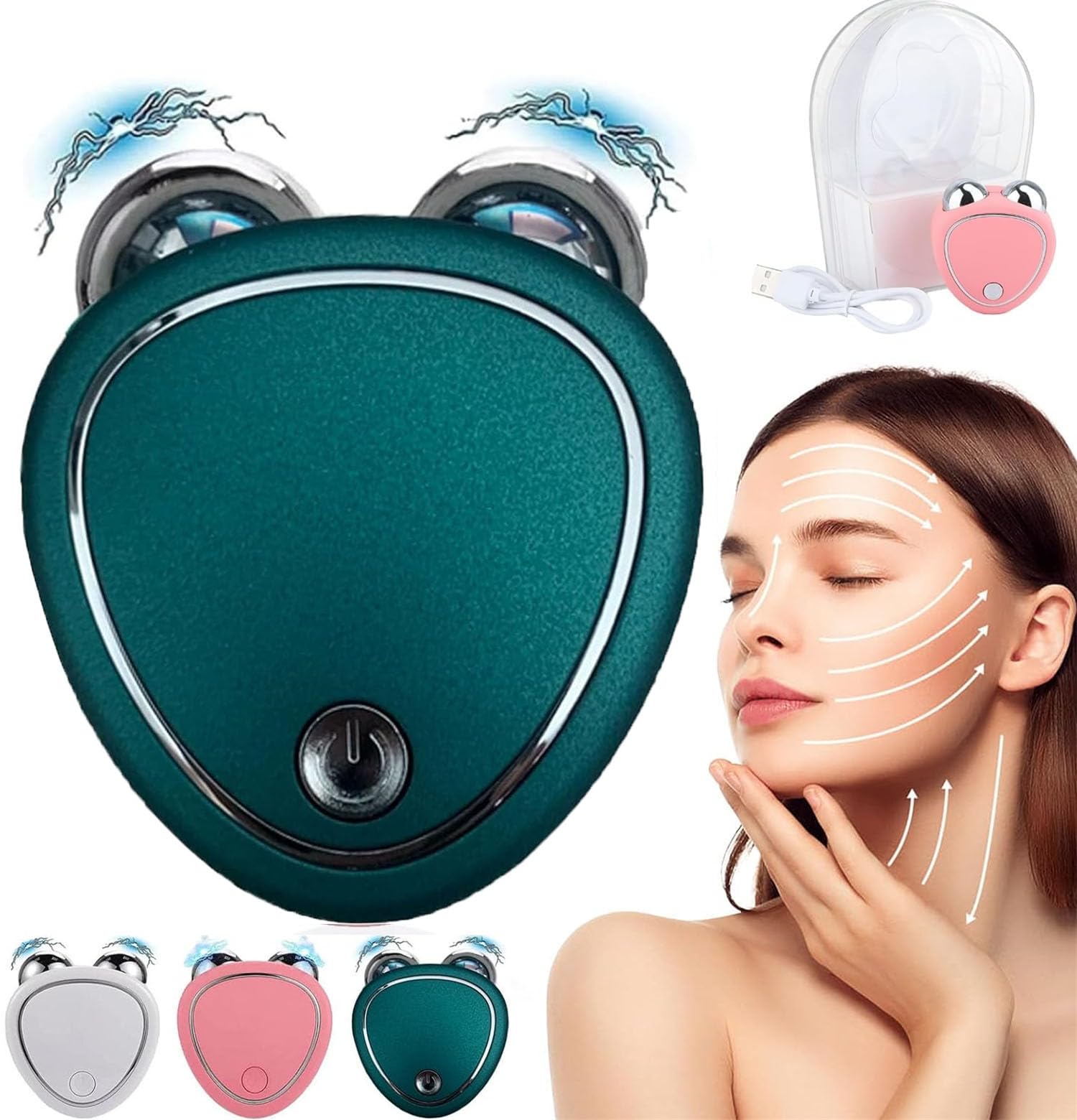 Skindion - Rodillo facial de microcorriente, levantamiento de piel facial, dispositivo facial de microcorriente, levantamiento de piel facial con microcorriente antiarrugas, levanta la cara y aprieta