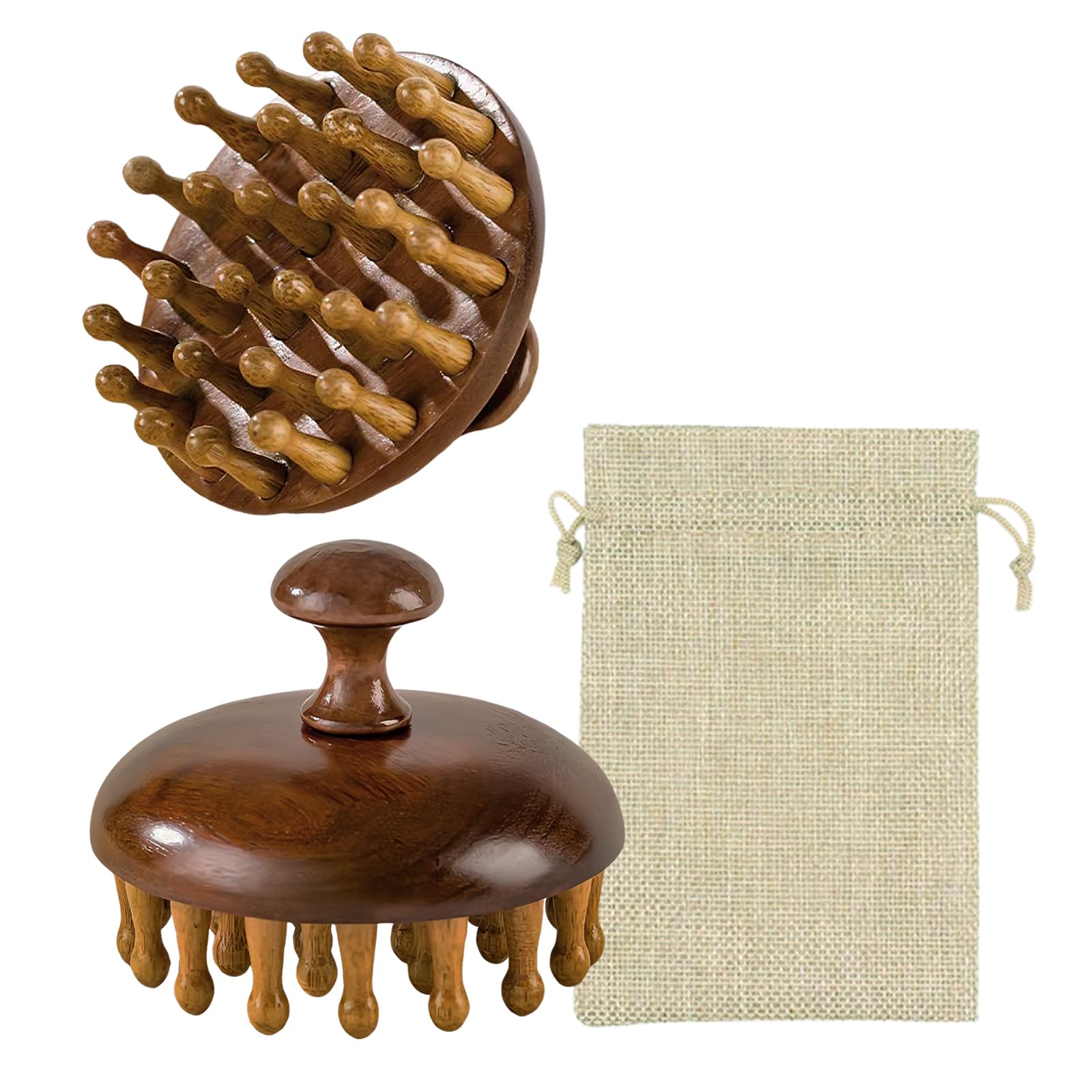 Cepillo para cuero cabelludo de madera | Masaje natural de la cabeza y crecimiento del cabello con bolsa, cepillo sin silicona para exfoliar y reducir la caspa