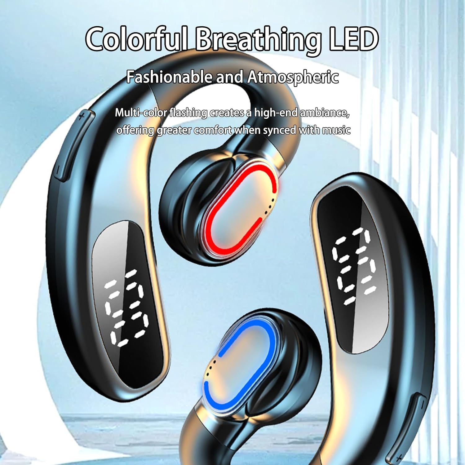 Single Ear Bluetooth 5.5 Earbud-F80(Blue), ENC Noise Cancellation Mic, Hi-Fi Sound, Long Battery with Smart Display, Breathing Light, for Android/iPhone.