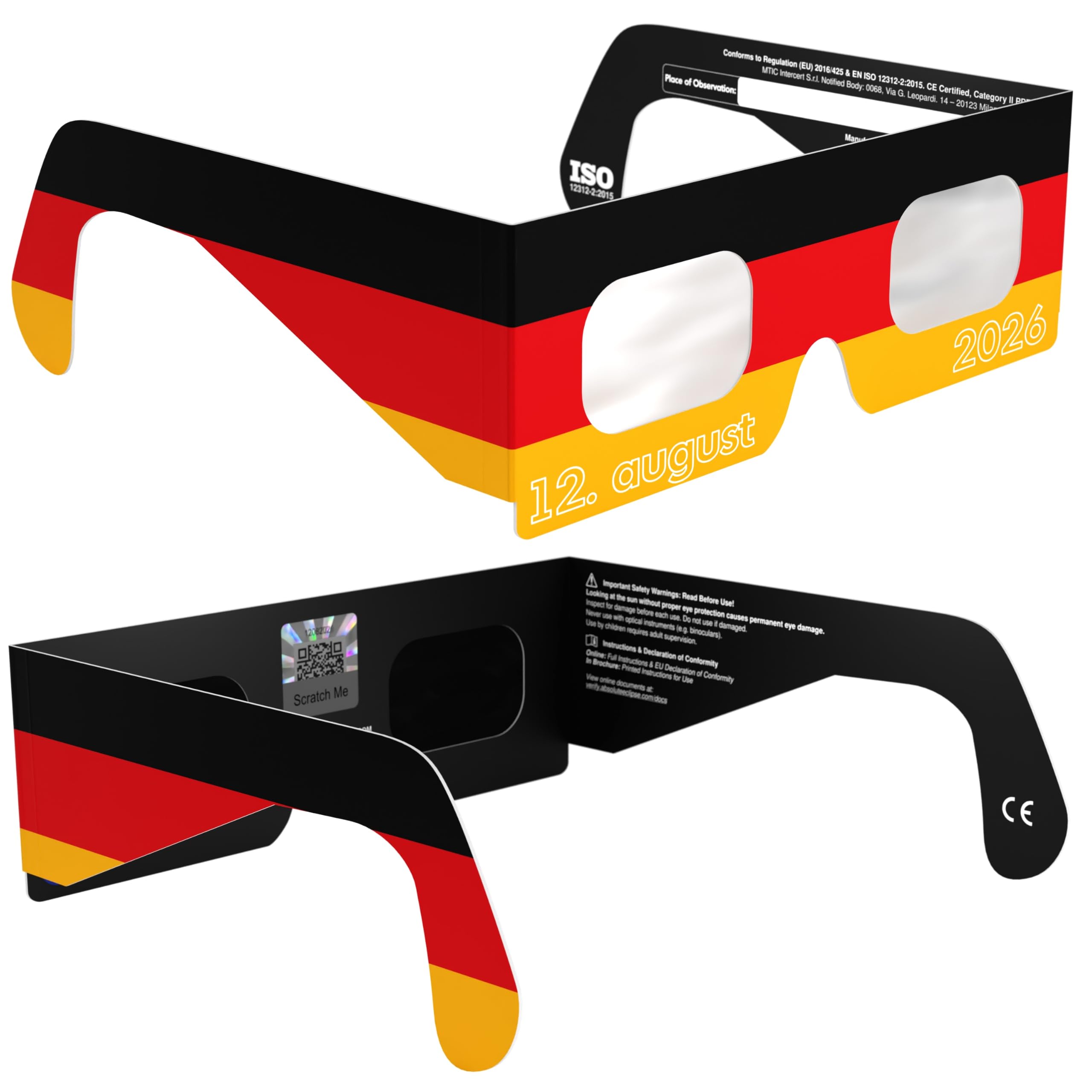 Absolute Eclipse Sonnenfinsternis Brille 2026 zum Sehen der Sonnenfinsternis - ISO 12312-2 CE Zertifiziert - 12. August 2026 - Erwachsene Kinder - EU Hersteller Anerkannt AAS - 55+ Designs