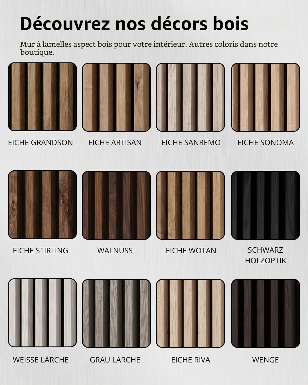 MEBANO Panneaux Acoustiques MDF 2x (26,5x240 cm) Gris Sable sur Plaque Noire – Lamelles Bois Murales Décoratives