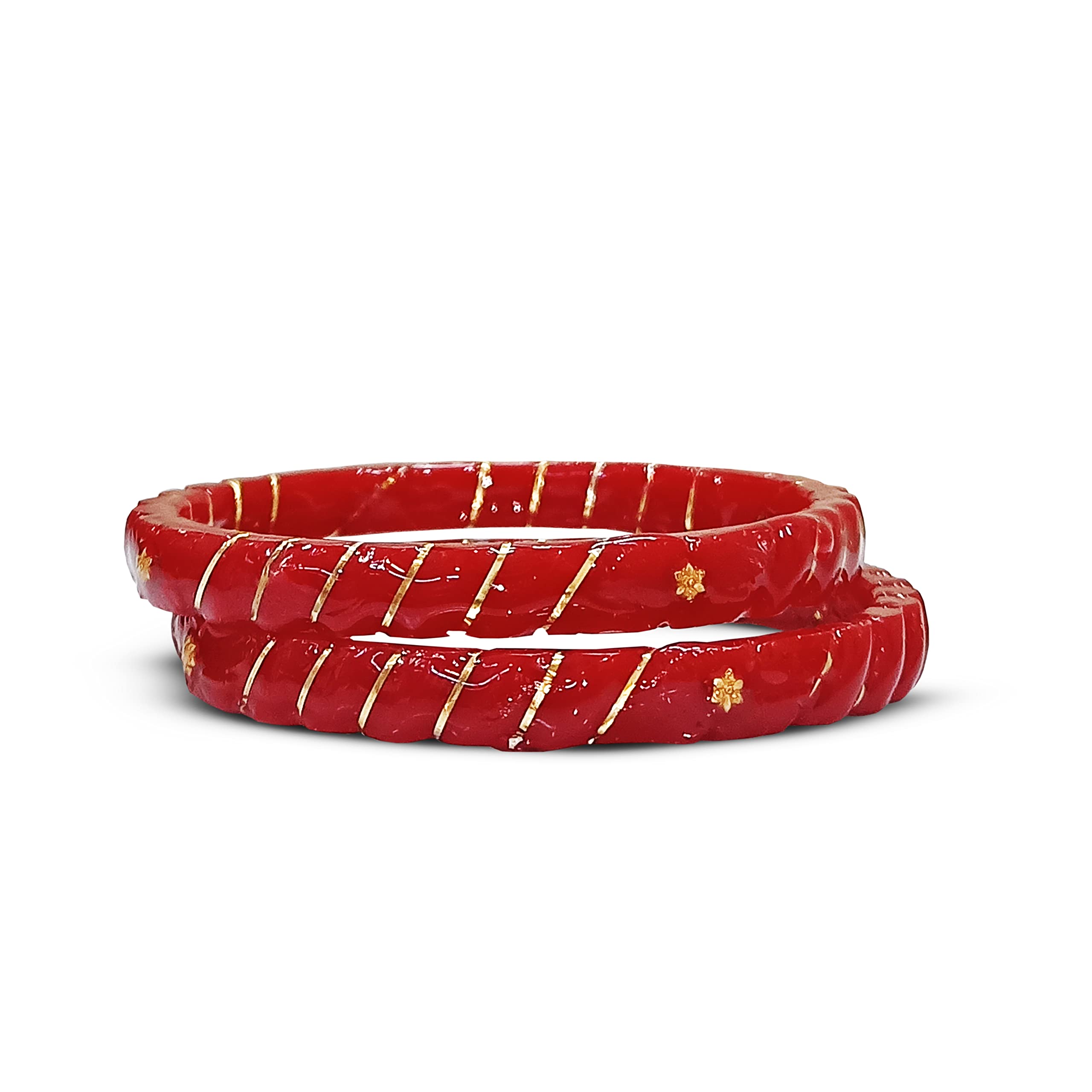 SAHAJANAND ORNAMENTSChudi | Bangles (Red With Pola Gold) | Thanksgiving | Gift For Loved-One | Set Of 2 | All Occasions | Dailywear Shining Warrantee (22 Carats Gold With Certificate)