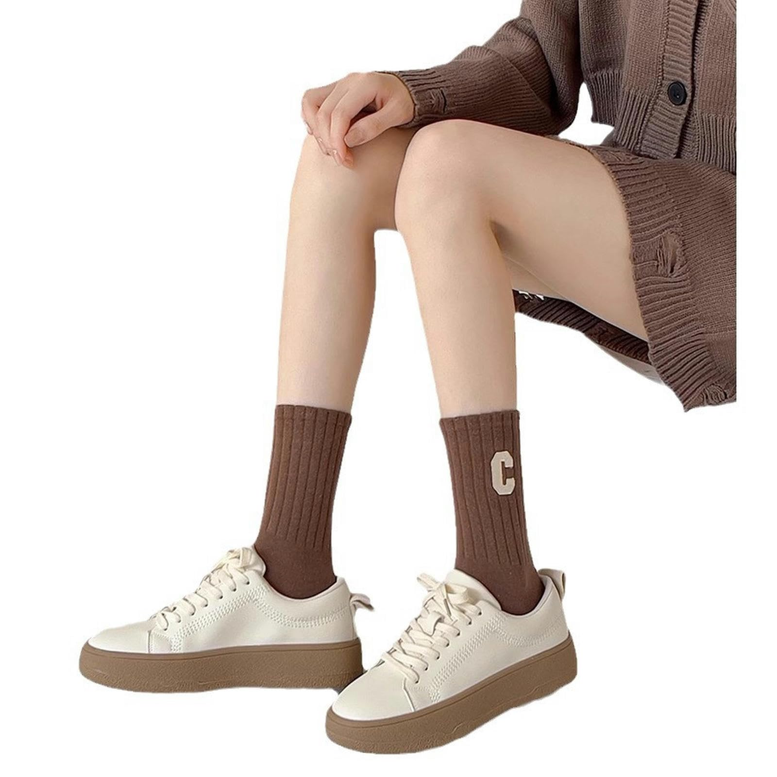 Calzini 5 Paia di Calzini per Donne, Tubo Medio, Primavera E Stile Autunno, Cotone Puro, Deodorazione, Calzini da Donna con Lettere C Carine-5 Coppie Miste-codice Medio