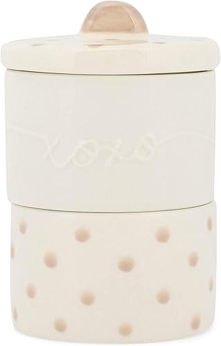 DEMDACO XOXO - Caja de cerámica para recuerdos de bebé de cerámica de 4 x 3 pulgadas, color rosa suave con dientes y rizos