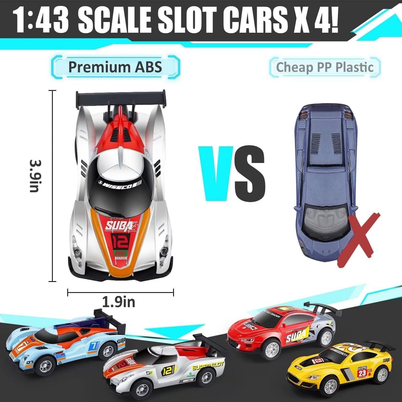 Pihura Electric High-Speed Slot Car Race Track Sets,1:43 Scale Dual Race Track with 2 Slot Cars and 2 Hand Controllers,Race Track for 6 7 8 9 10 11 12 Boys Girls (440 CM) 1