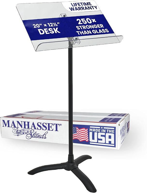 Manhasset Symphony 48 Soporte de escritorio transparente para música (1SKB-CS22SKB) | Atril transparente para partituras de escritorio, altura ajustable, diseño portátil duradero, aulas, ensayos y actuaciones