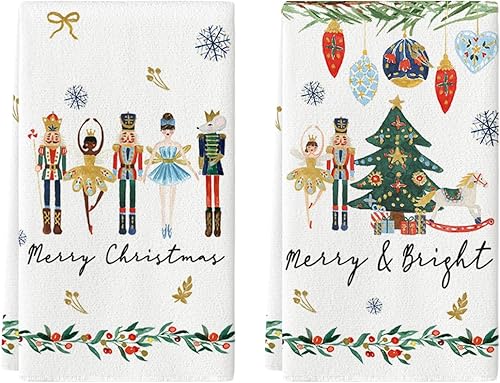 Artoid Mode Nutcrackers - Juego de 2 toallas de cocina con diseño de copos de nieve y árboles de Navidad, 18 x 26 pulgadas, decoración de temporada,