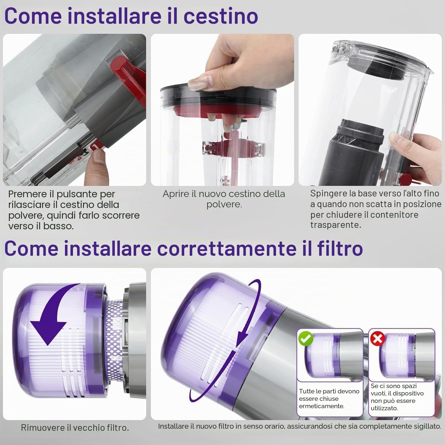 Ricambio per bidone della polvere aggiornato compatibile Dyson V11 V15 SV14 SV15 SV22, contenitore trasparente n. 970050-01/965443-01 con filtro HEPA