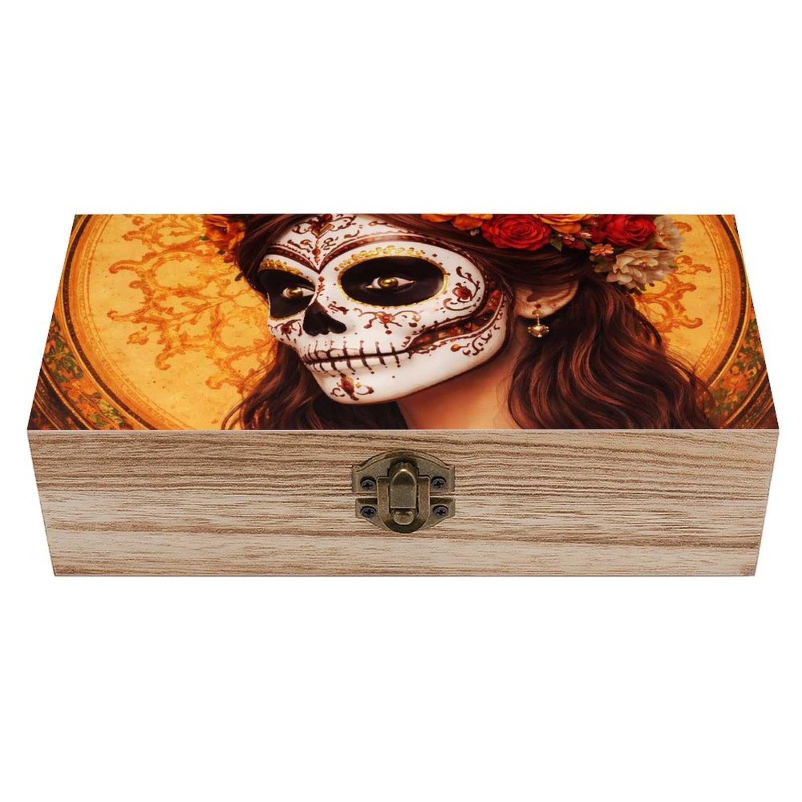 HLBSDM Mexican Sugar Skull Women Day of The Dead Art Wooden Storage Box