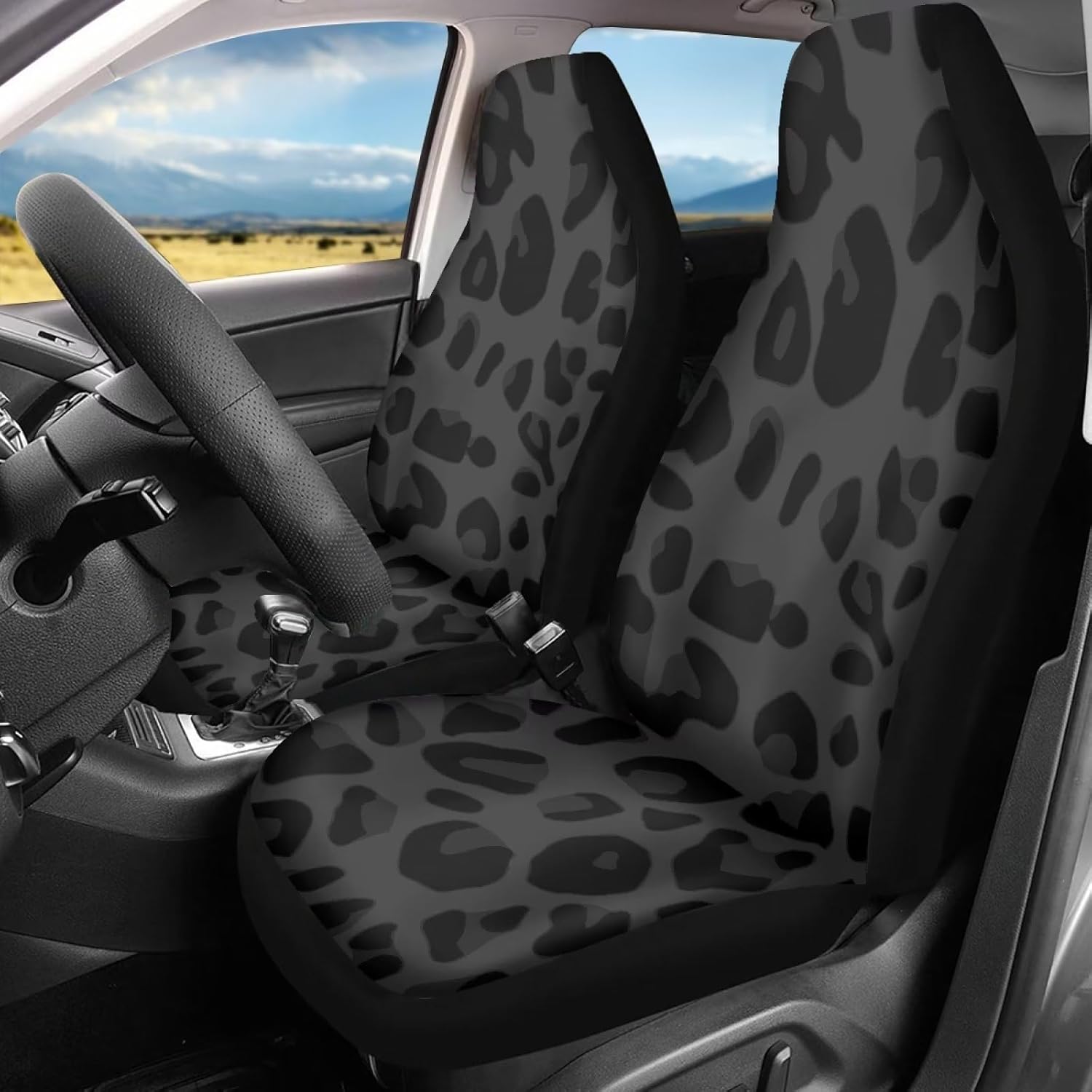 Yewattles Black Leopard Car Seat Covers Set of 2 for Women Bucket Auto Seat Protector Front Seats Only Fit Most Sedan Truck SUV Van Interior Decorative Accessories