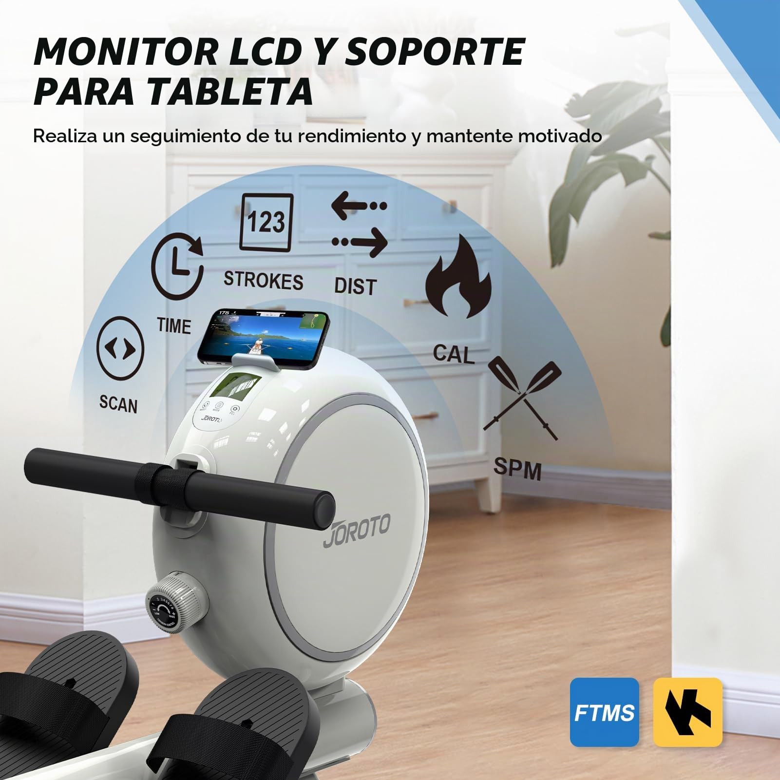 JOROTO Maquina de Remo para Casa, Resistencia Magnética, Riel Retráctil de Aluminio, Capacidad Máxima 140 KG con Función Bluetooth, Remo Fitness Silenciosa para Uso Doméstico