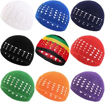 9 Pieces Knit Kufi Hats Crochet Beanie Skull Caps Stretchy Knitted Crochet Hat Cap for Muslim Women Men