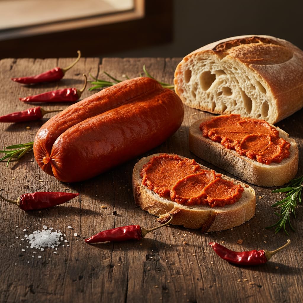 Valle del Crati Nduja Calabraise de Spilinga 1 KG | Nduja produite en Calabre | Nduja épicé salami calabrais à tartiner | Nduja artisanale | 2 pièces (1000 gr)