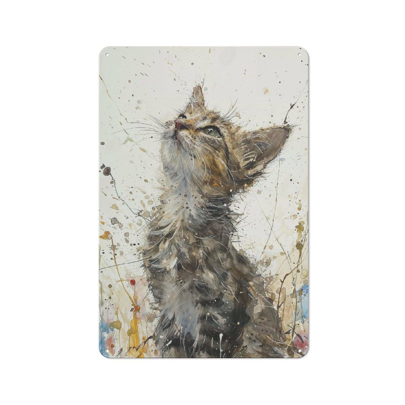 Junmoney Upward Kitten Gaze Cottage Tin Sign 30X20cm Featuring Porch Wall Decor For Shed, Garden Room, Porch Or Garage