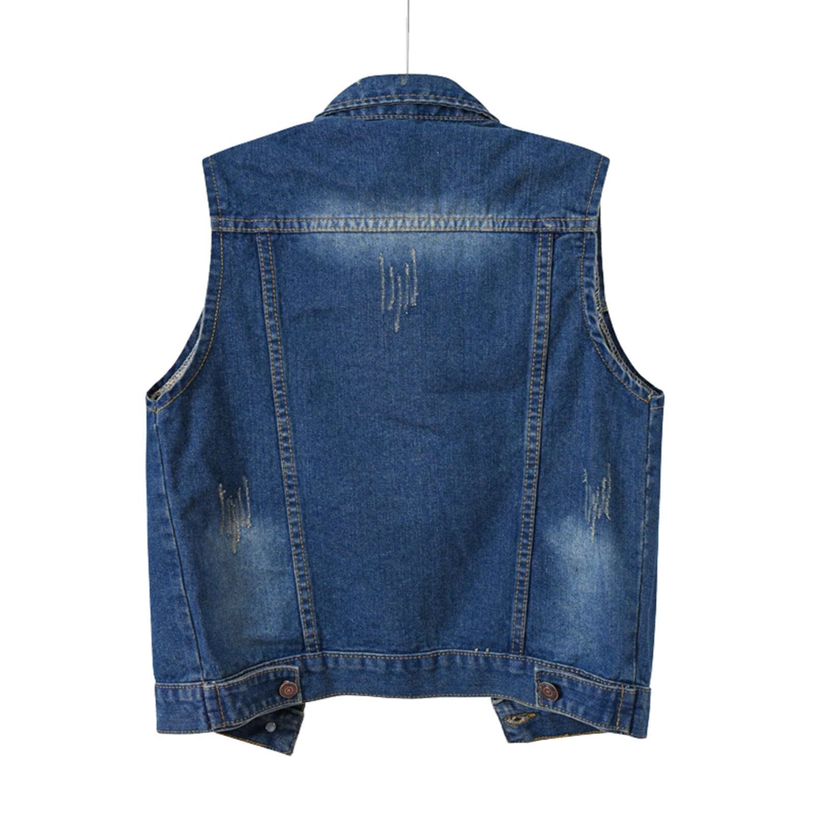 Chaleco vaquero sin mangas para mujer, chaqueta vaquera para otoño e invierno, efecto de lavado, botón hacia abajo, chaleco azul oscuro, chaqueta vaquera, chaqueta vaquera, chaqueta vaquera,