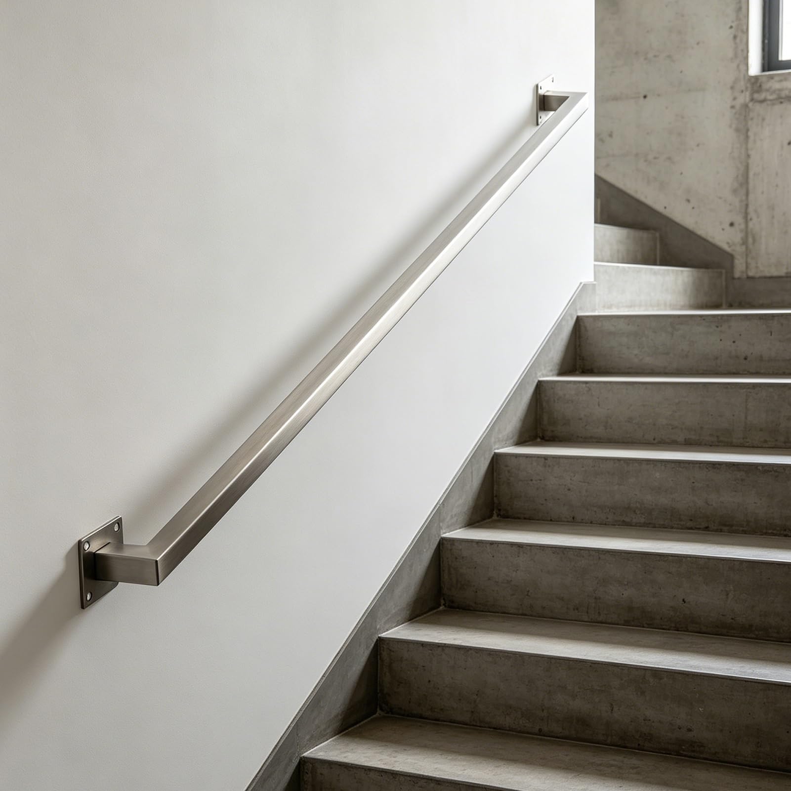 Silver Stair Handrail Grab Bar Kit - Industrial Stainless Steel Square Tube Grab Rail Support Handle - Wall Mount Banister for Indoor Outdoor Steps, Loft, Porch, Deck(13ft/3.9m)