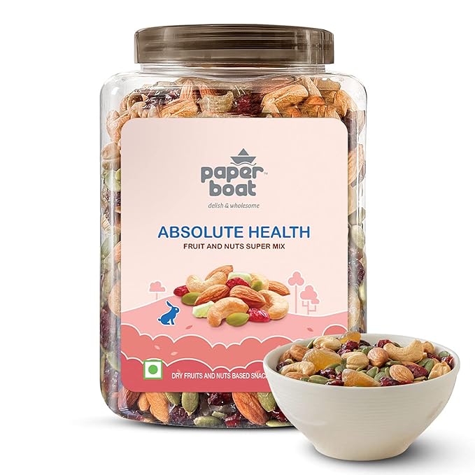 Paper Boat Absolute Health Dry Fruits Mix, Premium Trail Mix | Healthy Mixed Nuts with Dry Fruits | Almonds | Cashews | Cranberry | Pumpkin Seeds | Candied Amla, Reusable Jar (1000g) at Rs. 1098
