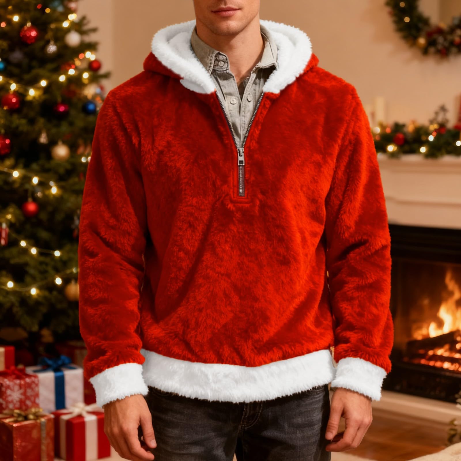 Sudadera Laboral Unisex con Capucha, De Forro Doble Faz, Cremallera, Cómoda, Informal Y Estilo. Chaqueta Verano Hombre (Red, M) Protección Solar Camisa Manga Larga Kit Pesca Ropa Anti