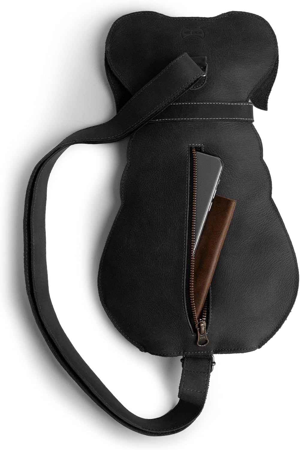 Hide & Play, Dog-Shaped Backpack, Pet Lover Accessory, Crossbody Bag, Travel Backpack, Full Grain Leather, Handmade (Charcoal Black)