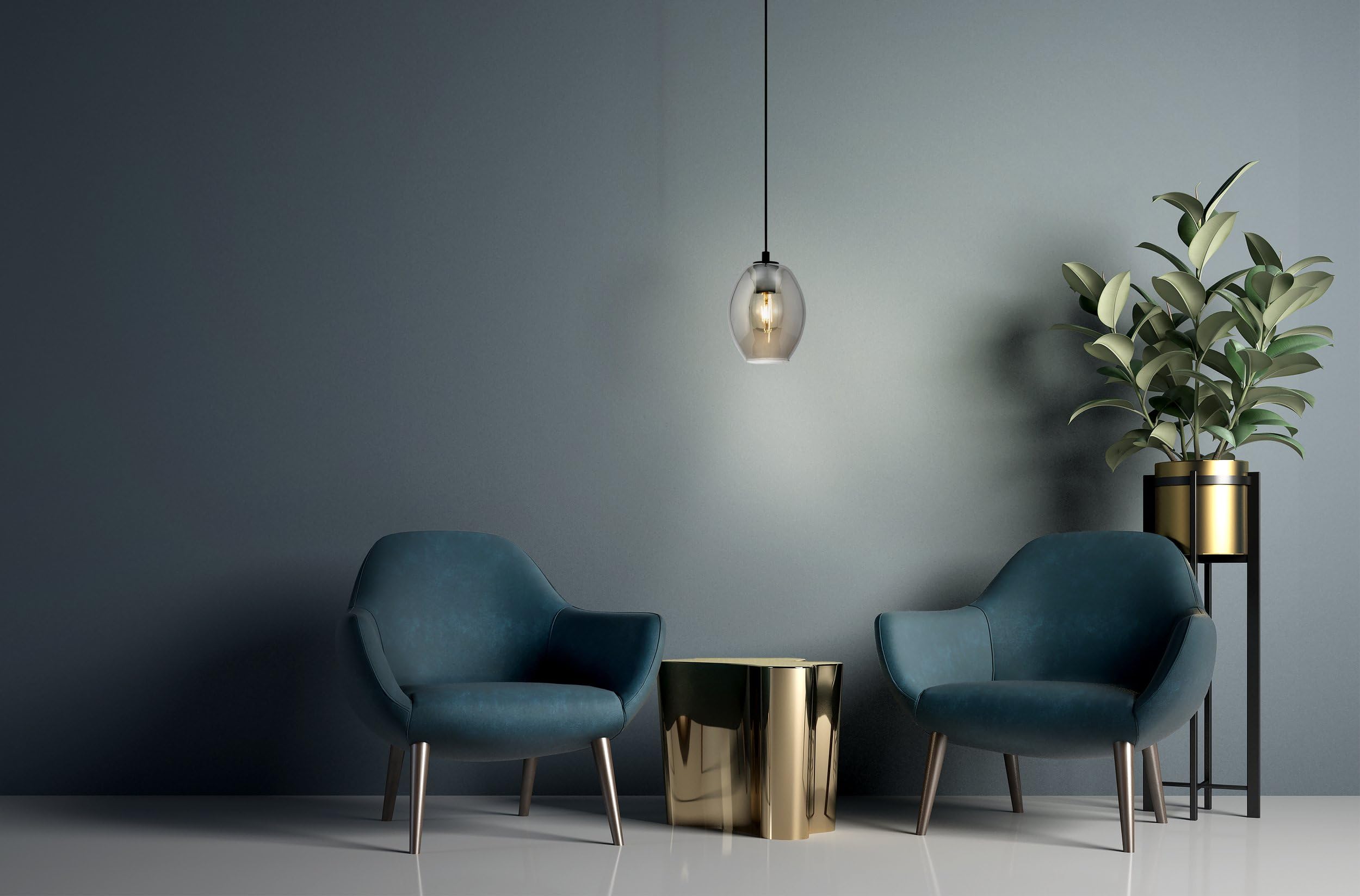 EGLO Hanglamp Mantunalle, pendelverlichting eettafel, metalen hanglamp in zwart en zwart-transparant gerookt glas, hanglamp voor eetkamer, E27 fitting, 20 cm