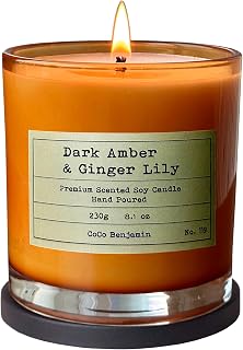 100% Soy, Highly Scented, Hand Poured Soy Candle (Dark Amber & Ginger Lily)