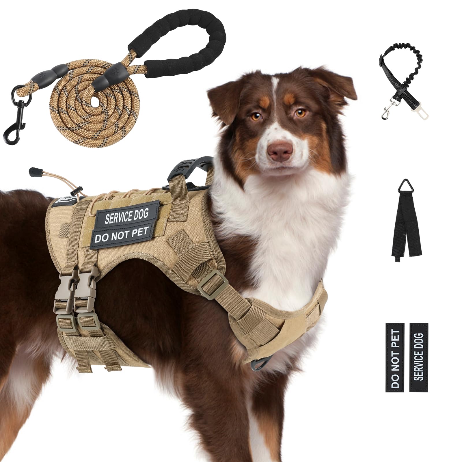 Pettorina tattica per cani di taglia grande, gilet per cani di servizio, XL, marrone | Pettorina tattica per cani e guinzaglio, regolabile, militare, con manico, per cani di taglia media e grande