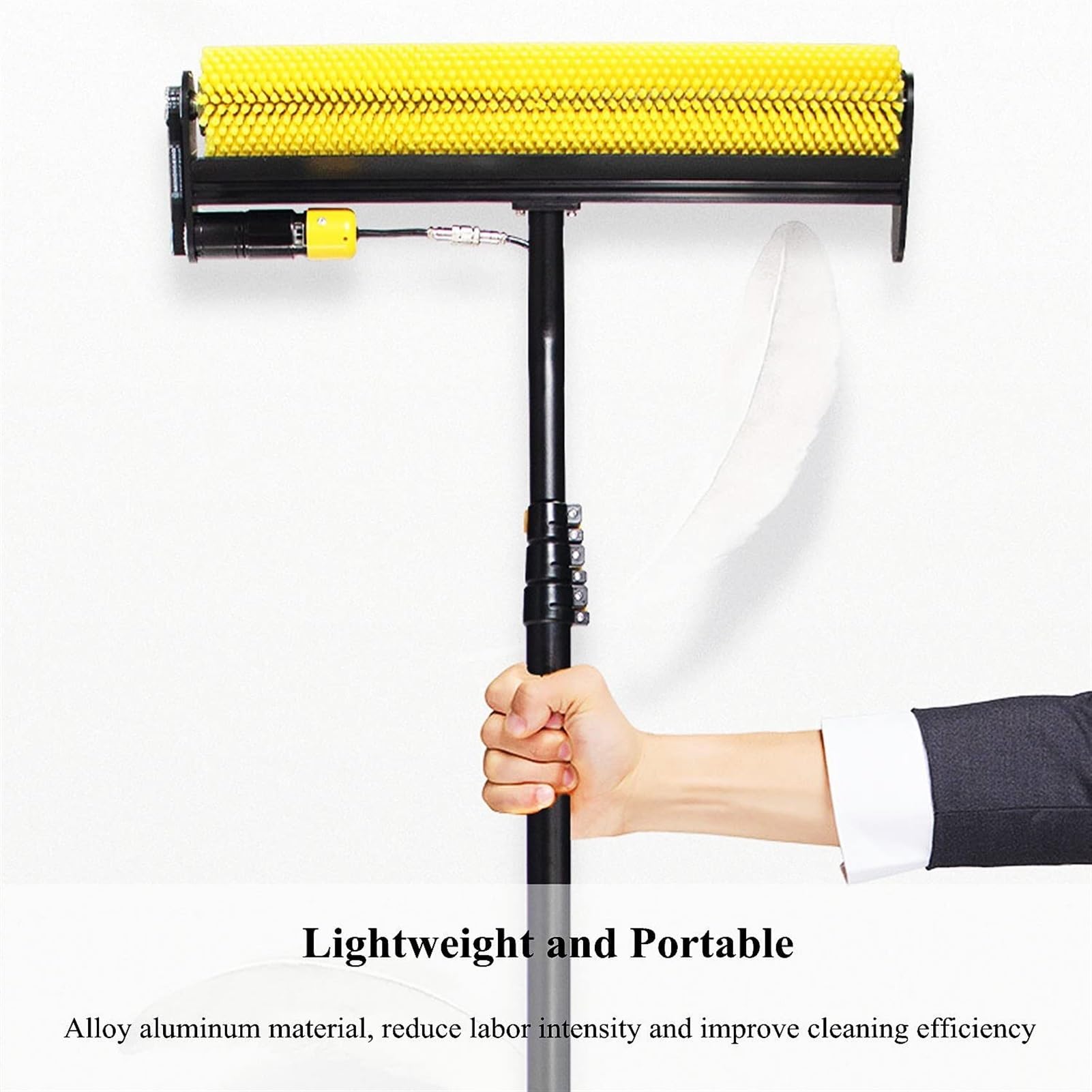 Cepillo telescópico con Suministro de Agua - Pértiga eléctrica para Limpieza de Ventanas | Limpiador Extensible a batería para techos de invernaderos, Paneles fotovoltaic