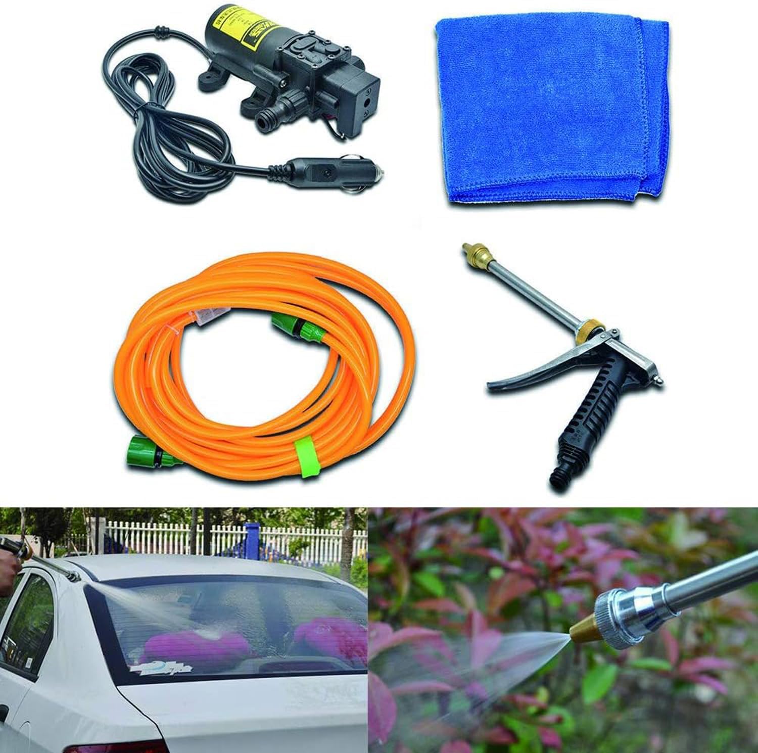 12V 80W Water Pump Nozzle Spray, Car Portable Pressure Washer Power Pump Wash kit, for Home Garden Vehicles Pet Cleaning