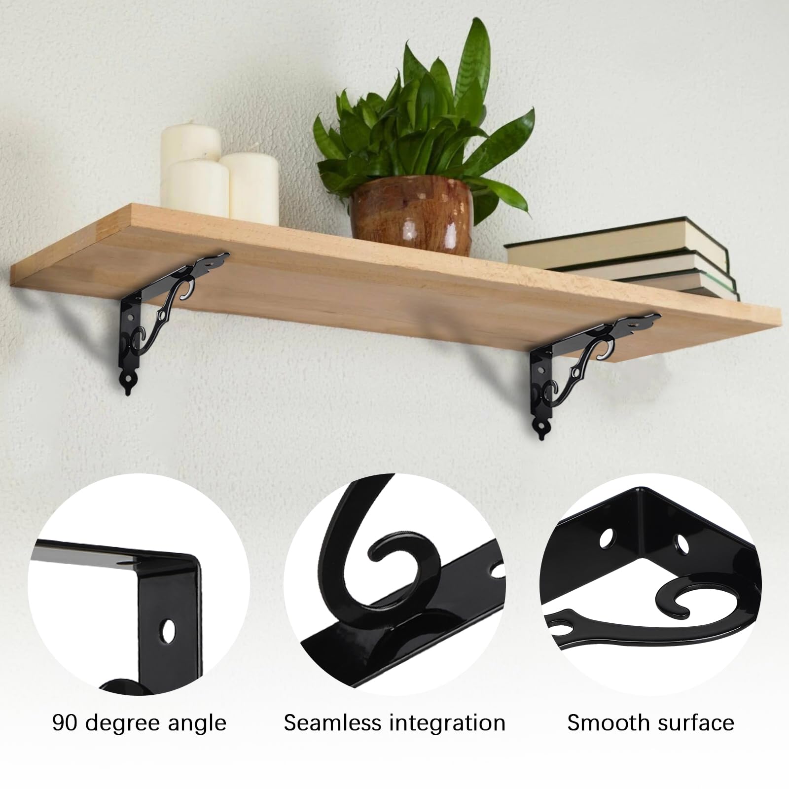 LALAGO Pack of 4 Shelf Brackets, Black Metal, 19 cm, Shelf Brackets, Vintage, Antique Style S-Shaped Shelf Brackets - Image 2