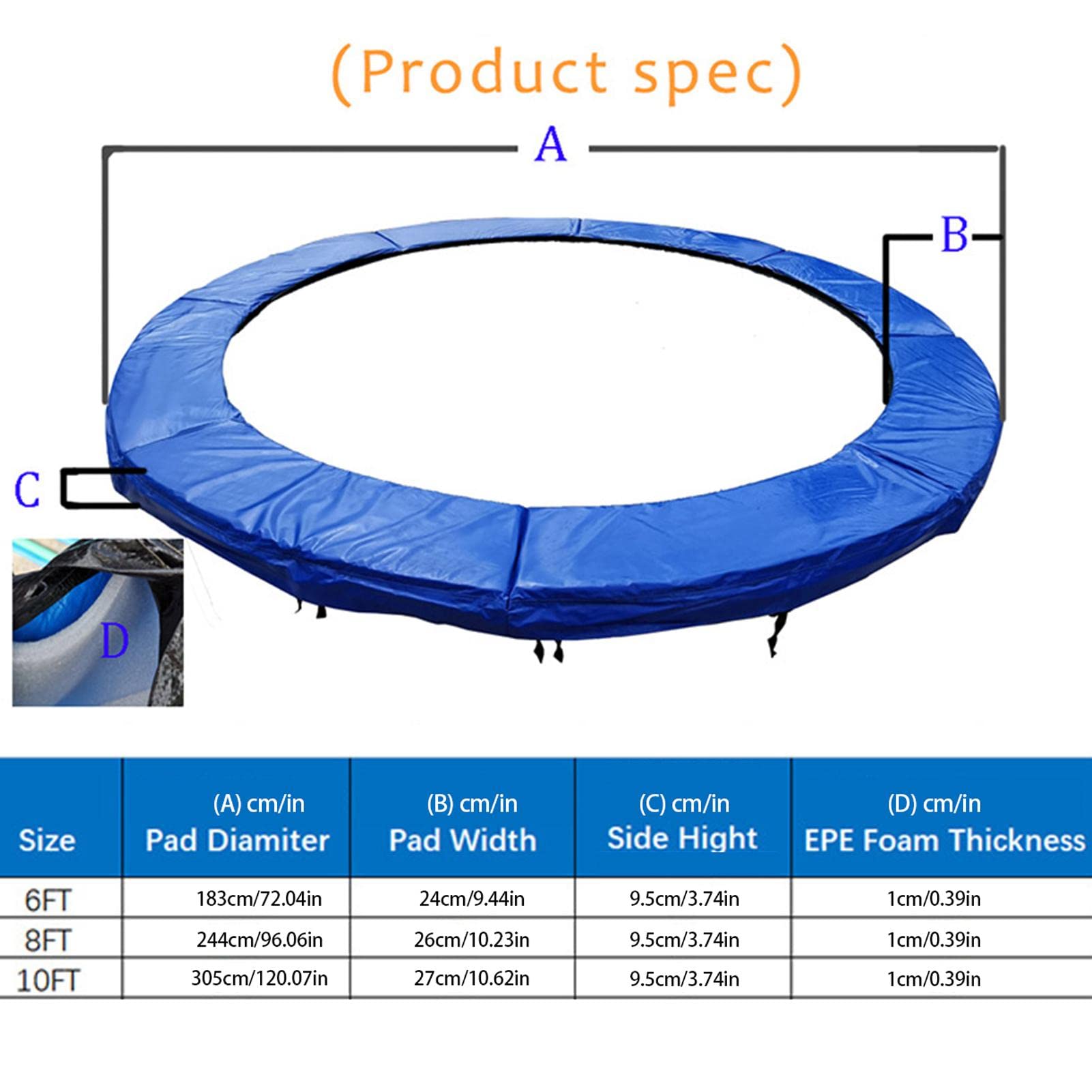 Tappetino Di Protezione Per Trampolino Rotondo 2,44 M – Coprimolle In PVC Impermeabile Con Cinghie Di Fissaggio, Sicurezza Per Bambini