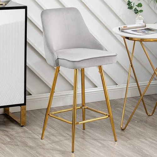 Miniatura 30 de BTEXPERT Juego de 2 sillas de bar de comedor tapizadas, reposapiés, taburetes de bar de altura de mostrador de respaldo alto, marco dorado de Marco
