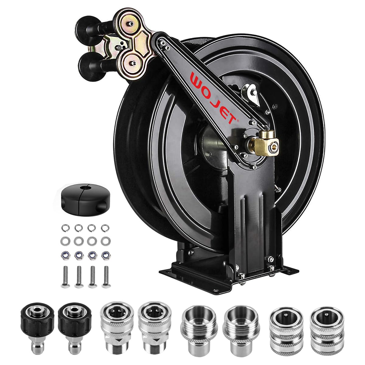WOJET Pressure Washer Hose Reel 50 ft x 3/8 in & Pressure Washer Quick Connect Kit