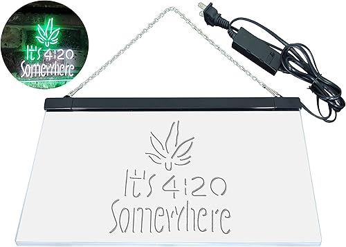 Miniatura 9 de Marijuana It's 420 Somewhere Weed High Life - Letrero de neón LED de doble color, blanco y verde, 24 x 16 pulgadas st6s64-0404-wg