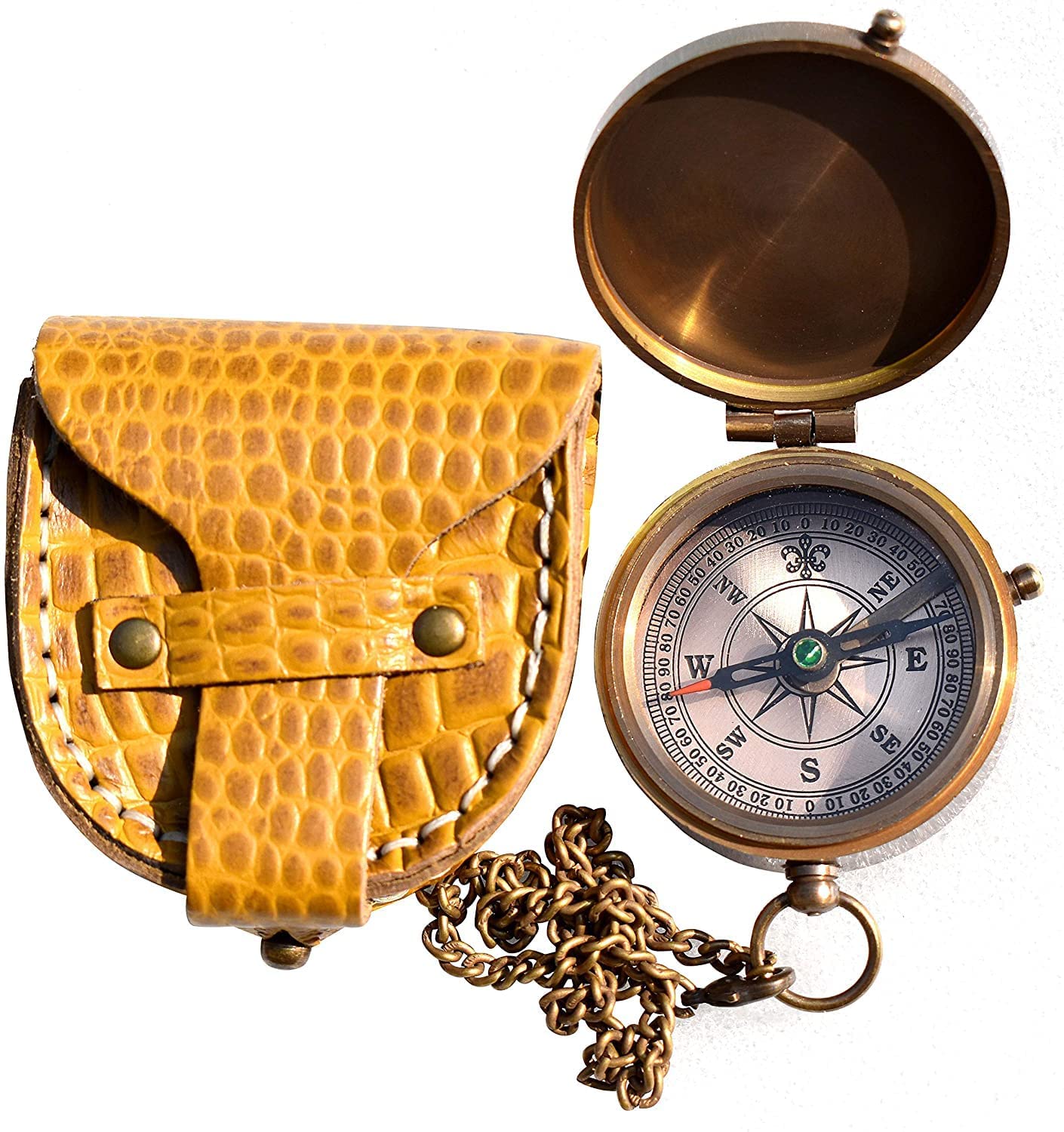 JMM Handmade Antique 2" Brass Compass - Thoreau's Go Confidently Quote Engraved Brass Compass with Stamped Leather case,-picture-35