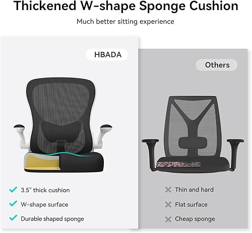 Miniatura 6 de Hbada Silla de oficina ergonómica, sillas de escritorio de oficina con ruedas silenciosas de poliuretano, silla de computadora de malla transpirable
