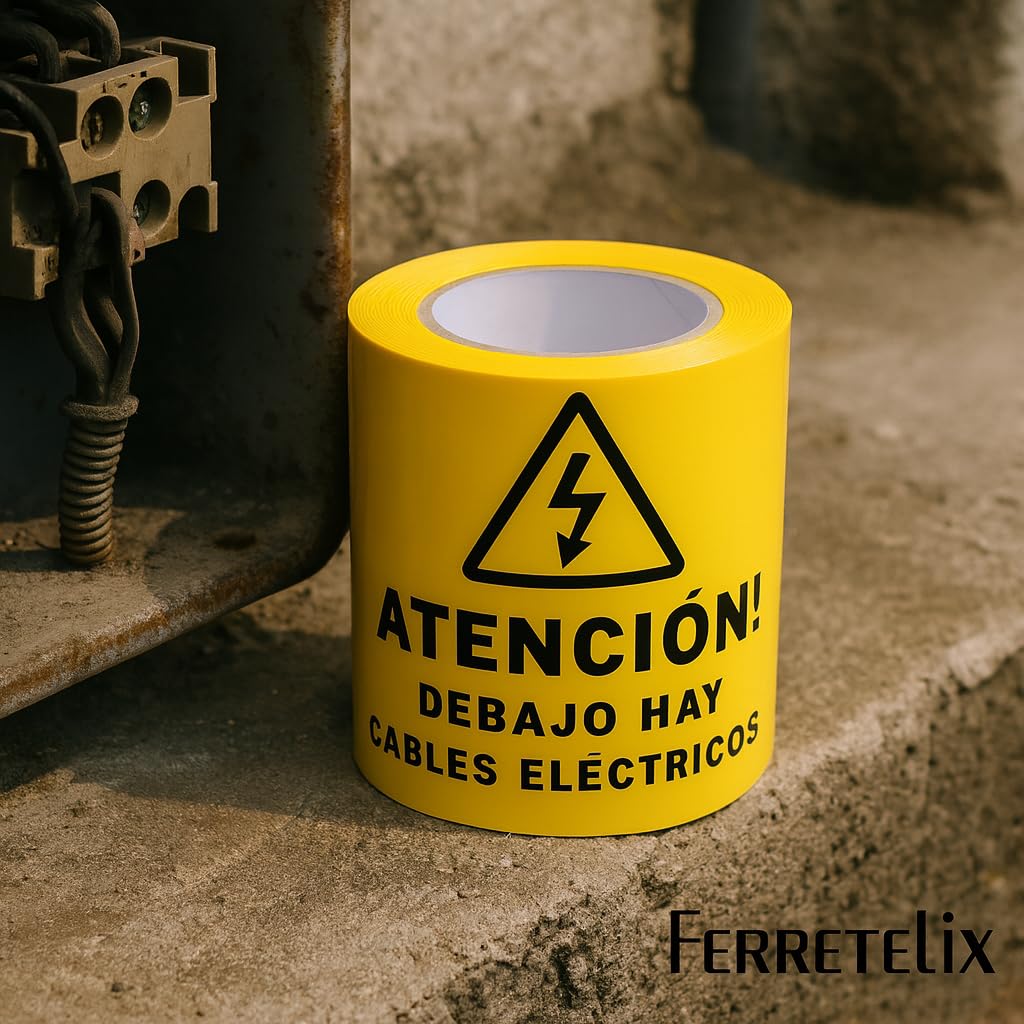 Ferretelix® Rollo cinta señalizacion electrica 15 cms x 200 mts