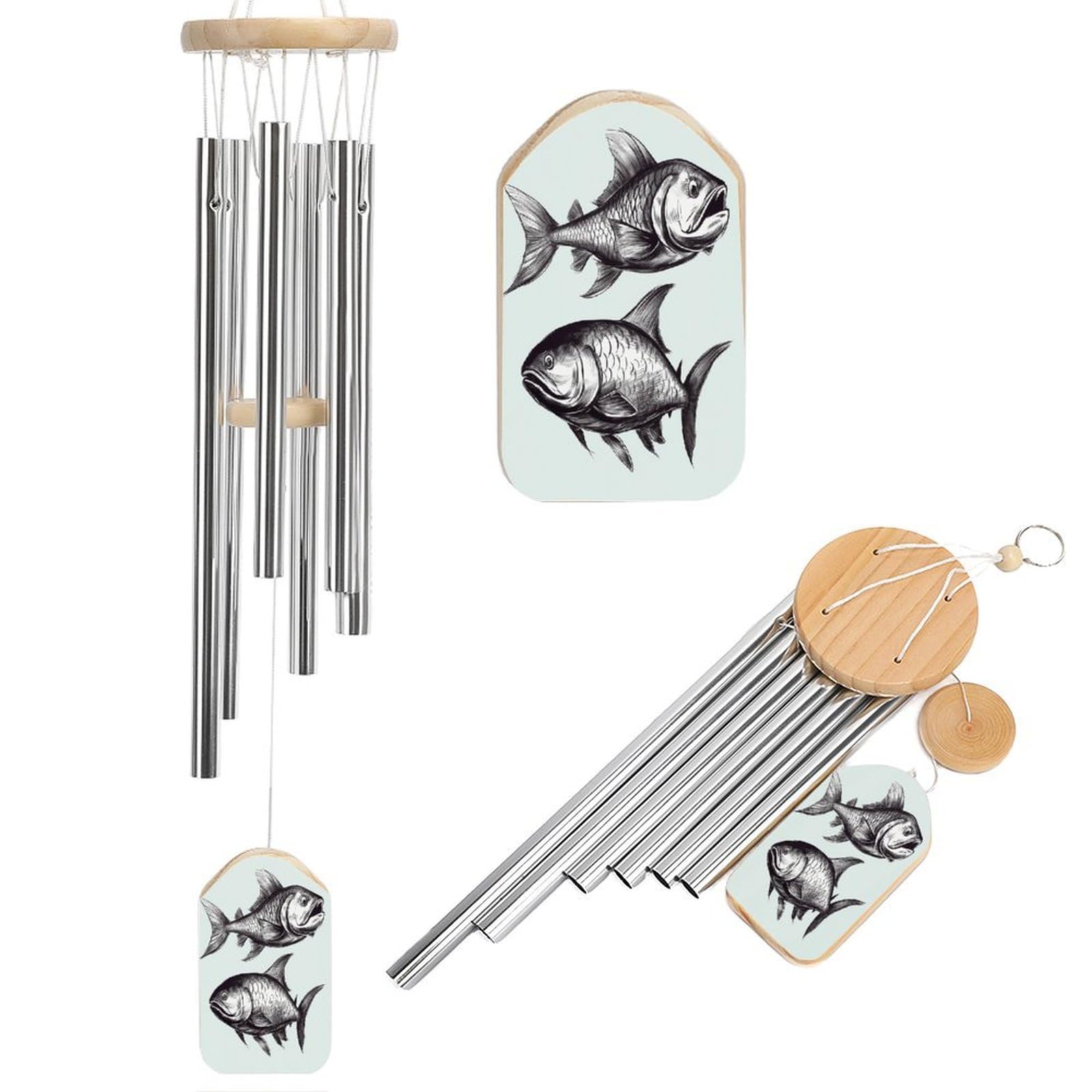 Adfgyerh Style Sketch Fish Wind Chimes For Outside, Memorial Windchimes Deep Tone Soothing Melodic Tones, Sympathy Wind Chimes For Patio Home Or Garden Decor