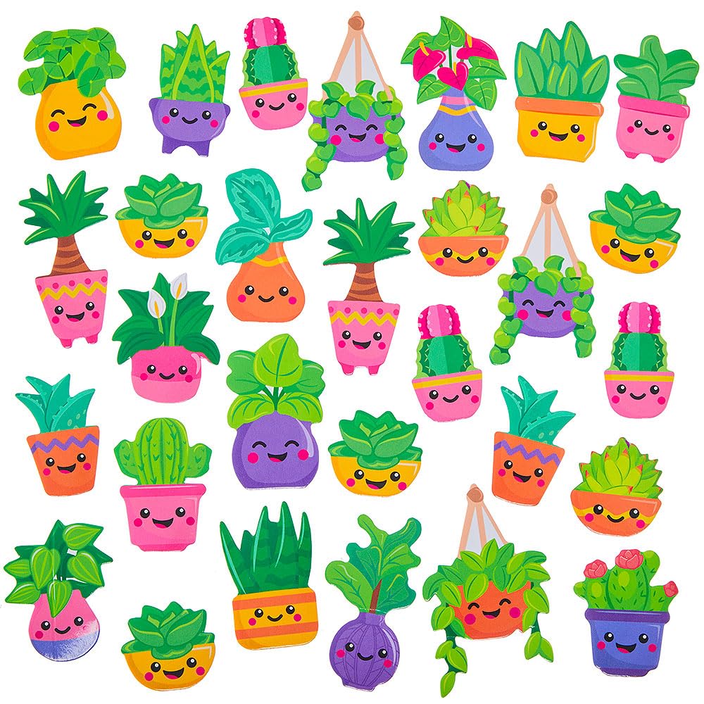 Baker Ross WA111 Potted Plant Foam Stickers - Pack of 120, Colourful Foam Stickers for Cards and Crafts