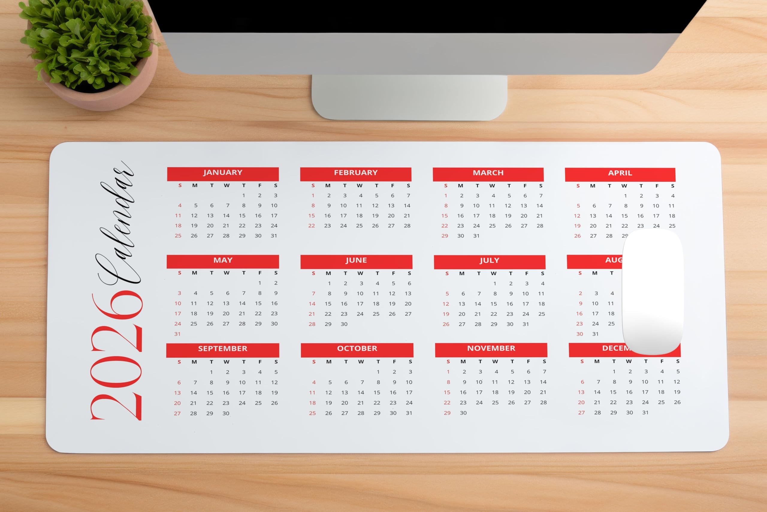 Calender 2026 Mouse Pad, Large Extended Desk Mouse Pad, Non-Slip Spill-Resistant Mousepad with Special-Textured Surface,Gamer/Office/Home 585mm x 280mm (11 x 23 INCH) (Sports Car MPB 03)