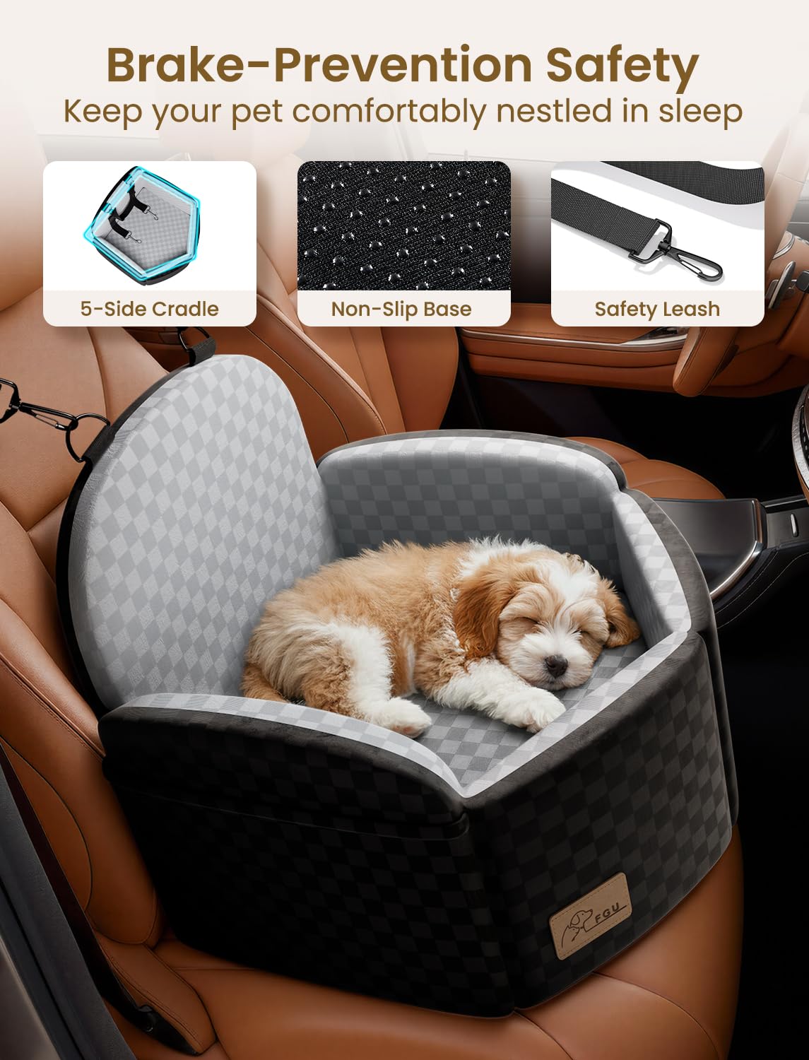 Dog Car Seat for Small/Medium Dogs Up to 35 lbs, Elevated Memory Foam Dog Booster Seat with 2 Safety Belts, Travel Safety Pet Car Seat with Detachable Washable Cover and Storage Pockets (Black/Grey) - image 6