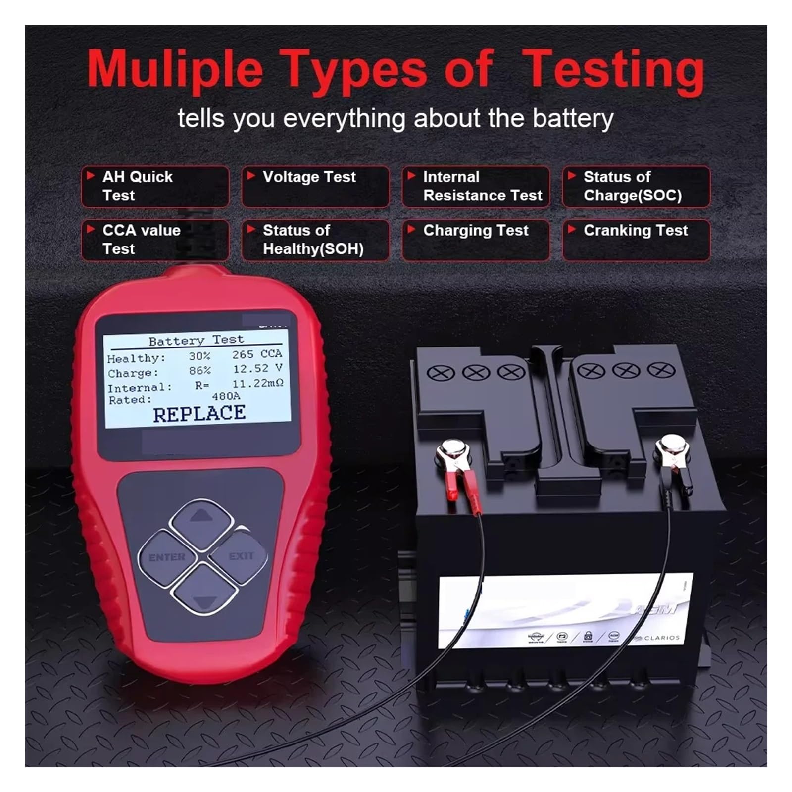 Analizador De Batería Coche 12 V, Comprobador Carga Automotriz, Circuito 100-2000 CCA, Herramientas Diagnóstico Detección Rápida Precisa