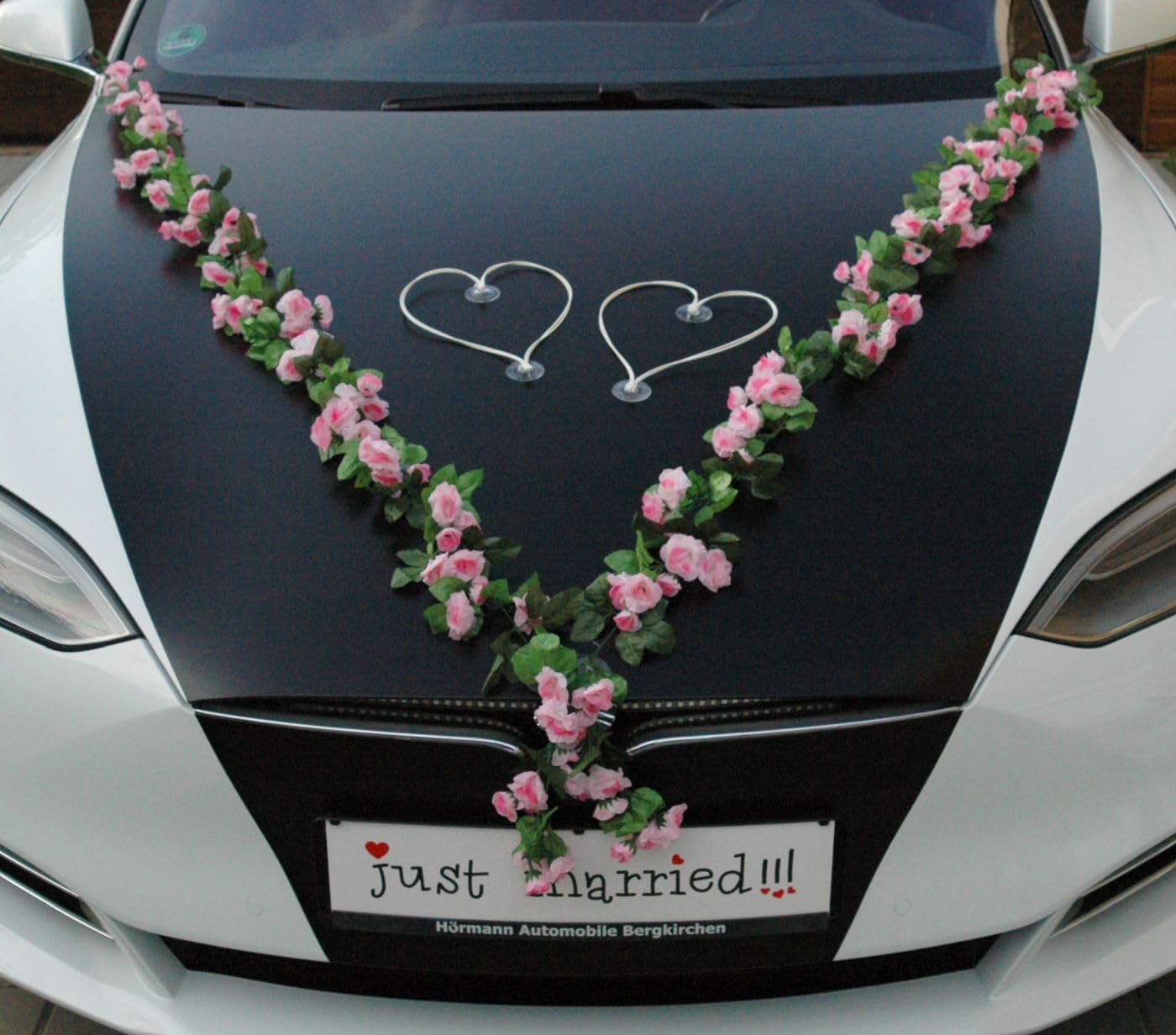 VIP Garland 30 Azaleas 30 Roses 18 Extra Strong Suction Cups 2 x 180 cm Garland 4 Door Handle Decorations 2 Rattan Hearts Bride Couple Car Decoration Wedding Car Wedding Car® Car Decoration (Pink 1) - Image 4