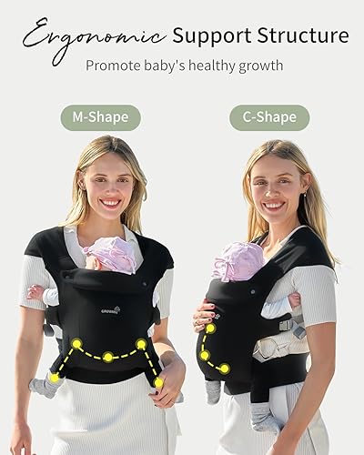 Miniatura 5 de GROWNSY Portabebés para recién nacidos a niños pequeños, acogedor portabebés ergonómico, con soporte para la cabeza, negro
