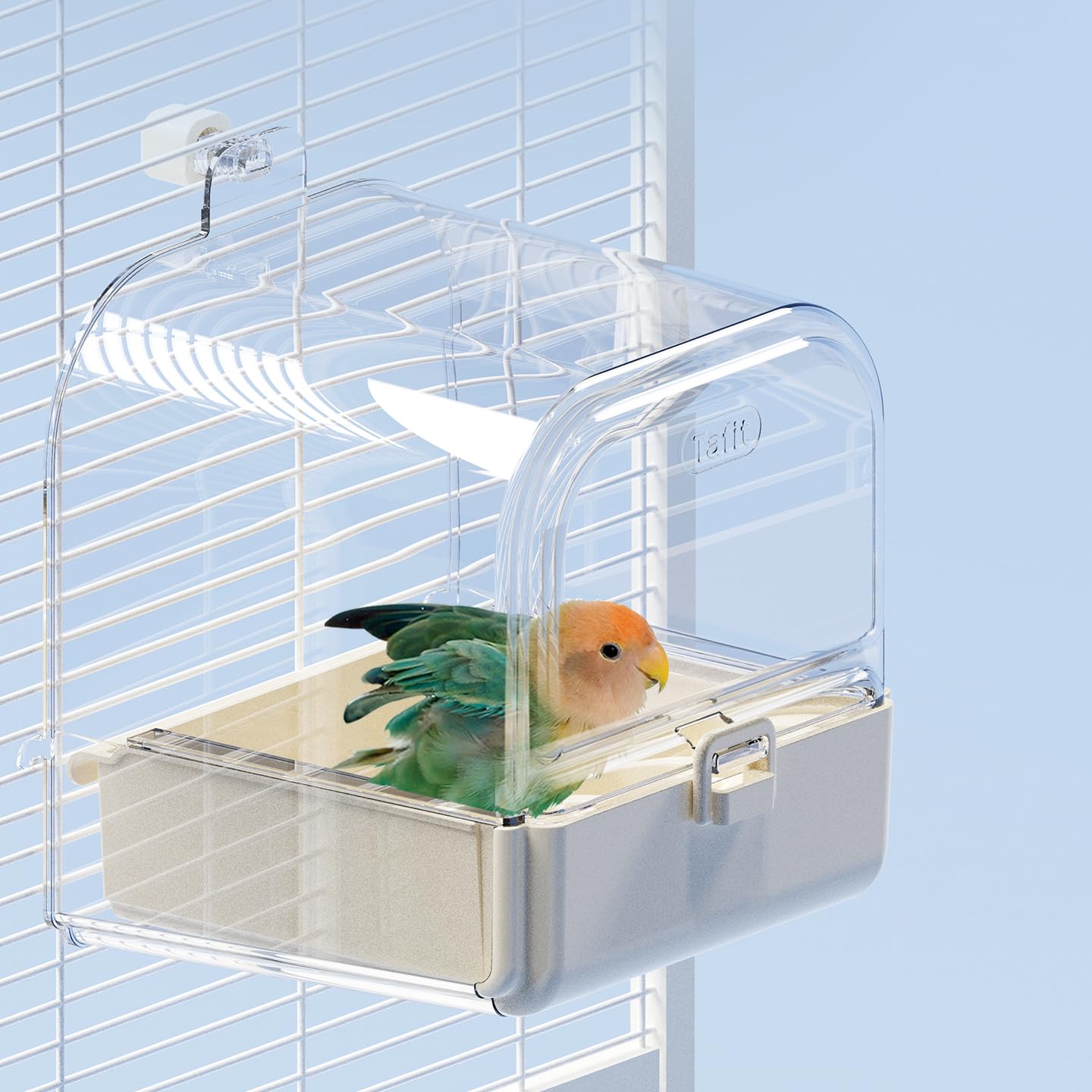 Photo 1 of tafit Hanging Bird Bath for Cage with Bowls & Mesh Bottom - 3-in-1 Multifunction Bird Bath/Bowl/House, Bird Shower for Lovebirds, Finches, Parakeets, Budgies, and Other Small to Medium Birds - White