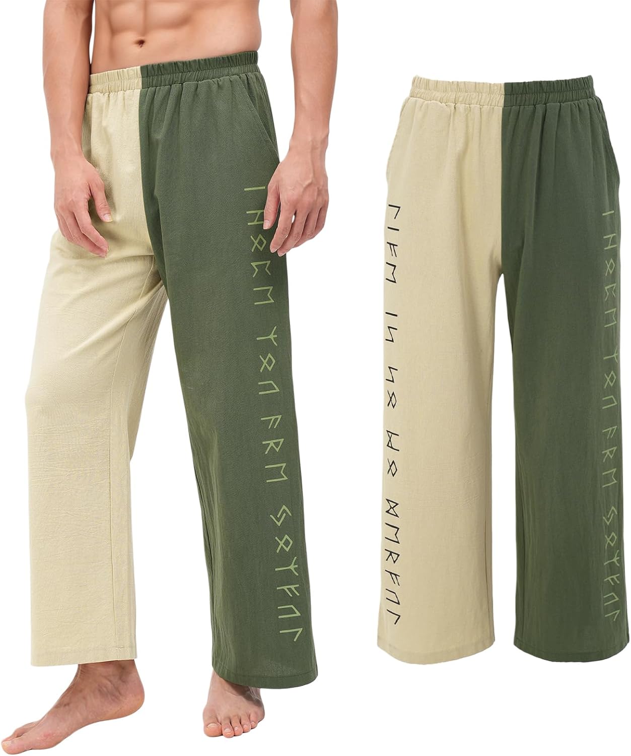 Men's Viking Norse Printed Pants Two Tone Loose Drawstring Trousers