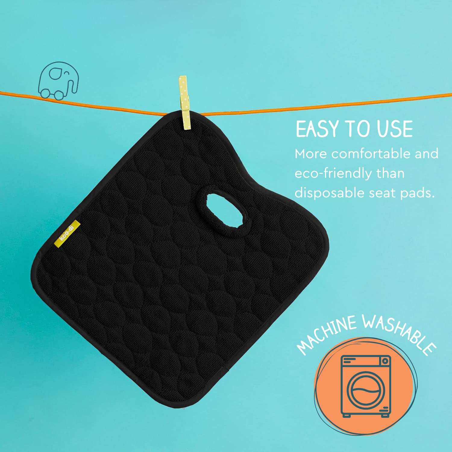 Koo-Di Oopsie Do Do Baby Car Seat Protector & Pushchair Liner - Black | Waterproof & Absorbent Seat Pad for Potty Training, Travel, Car Seat, Pushchair, Highchair & Buggy — view 2