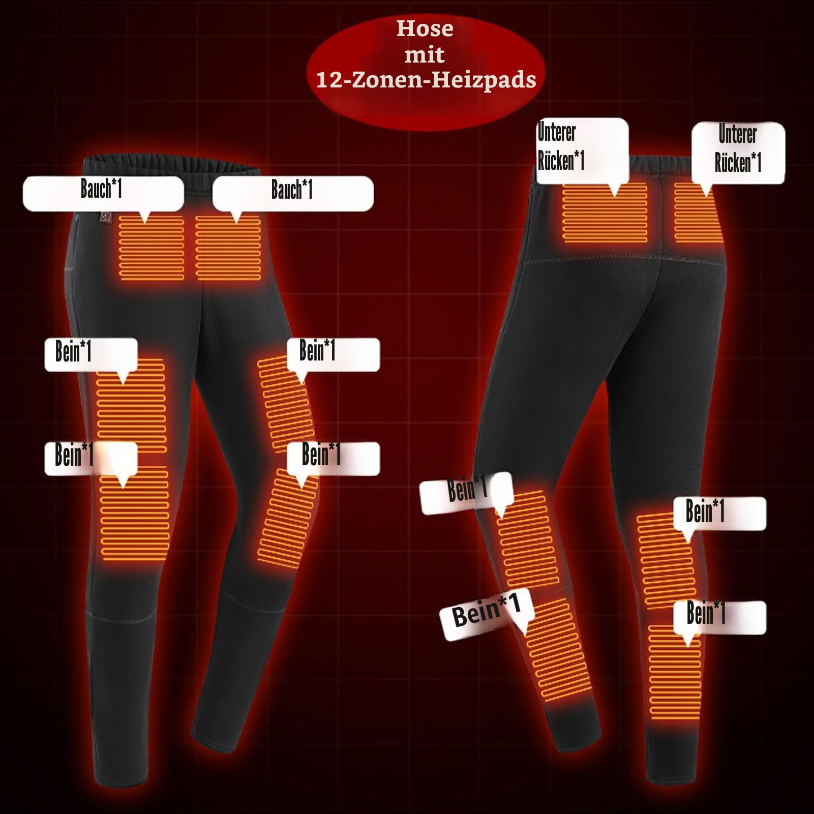 Beheizbare Thermounterwäsche Damen Funktionsunterwäsche Set USB Beheizte Thermowäsche Base Layer Skiunterwäsche Winter Innenfleece mit 28 Zonen Beheizt