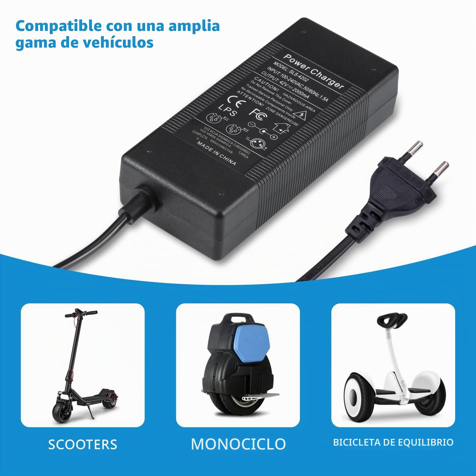 JIZZU 42V 2A Cargador Patinete Eléctrico Universal para Hoverboard, Scooters Eléctricos M365 1S