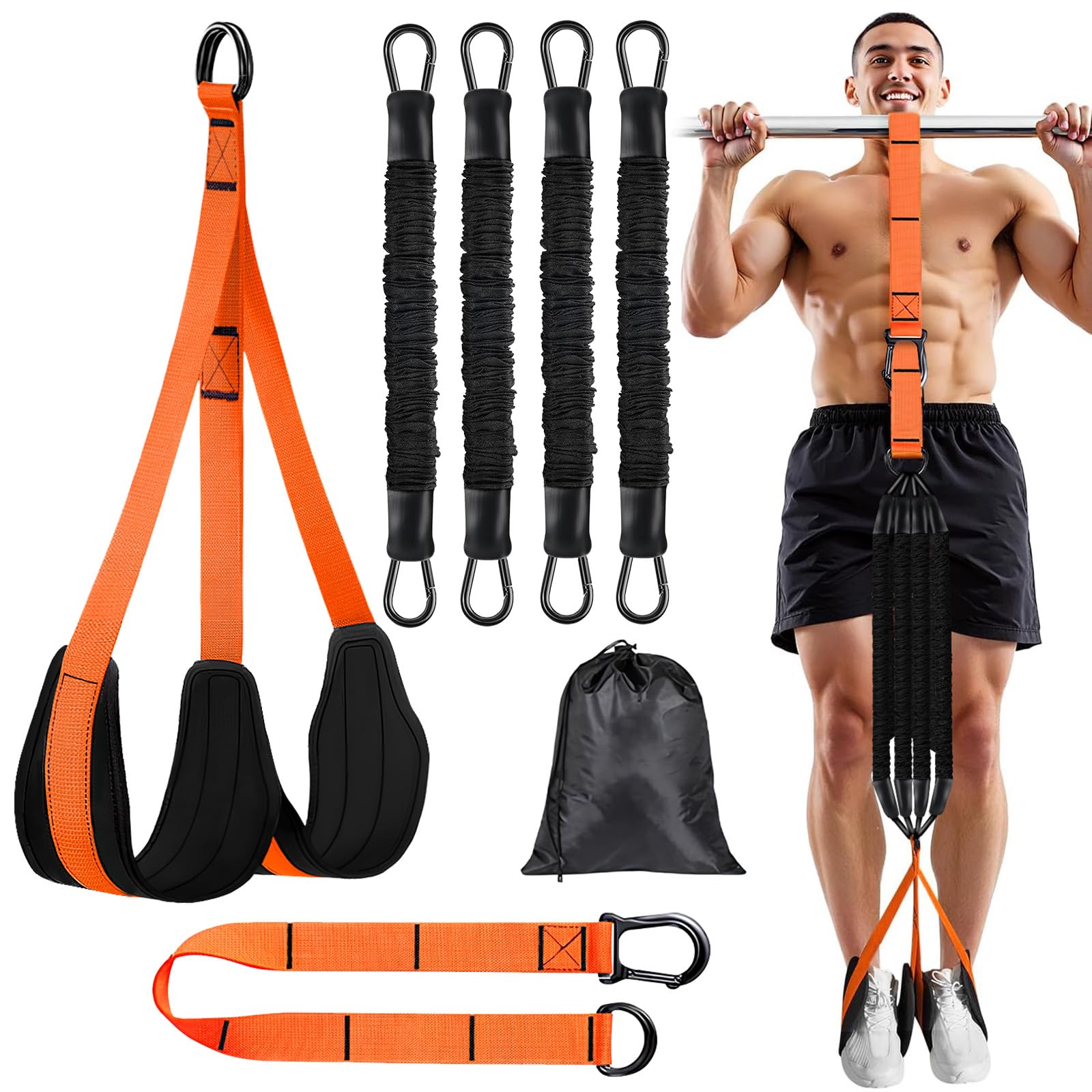 Pull Up Assistance Bands 65-260lbs 4 Heavy Duty Pull Up Resistance Bands with Fabric Feet Knee Rest for