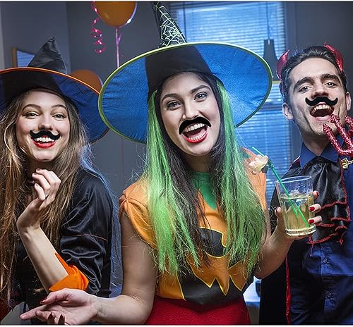 Miniatura 5 de 48 piezas de bigotes falsos, suministros de fiesta de bigote, bigotes artificiales novedosos para cumpleaños, Halloween, suministros de fiesta,